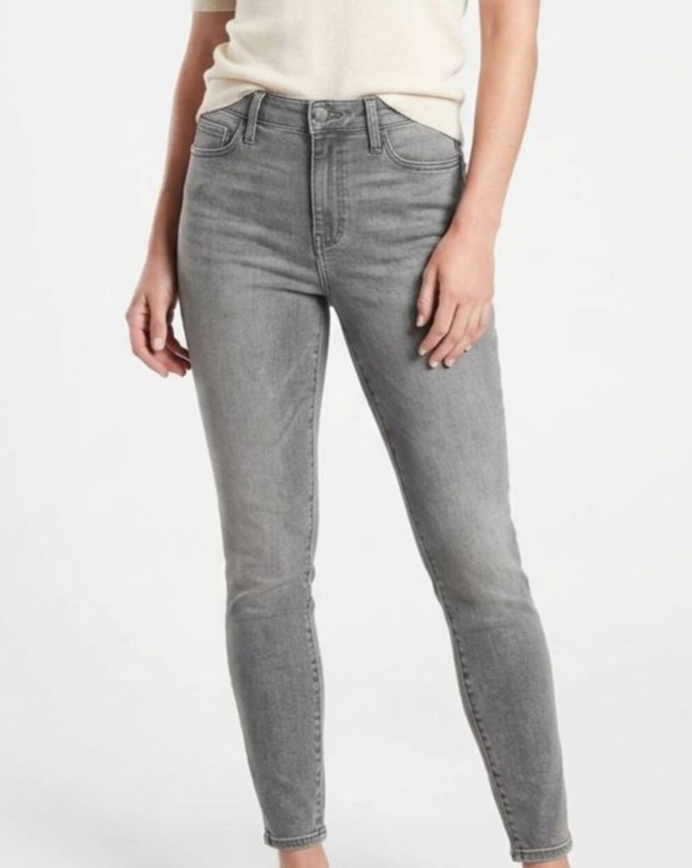 Athleta Sculptek High Rise Skinny Jeans Gray Quartz Wash Size 4 28x28 EUC